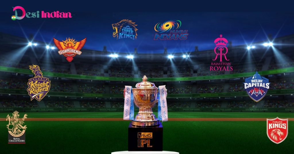 IPL logo against a backdrop of a cricket stadium