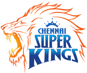 Chennai Super Kings logo featuring a roaring lion with a crown on top, set against a yellow background.