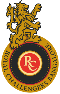 Royal Challengers logo: A bold, red emblem featuring a roaring lion with a golden crown, representing power and strength.