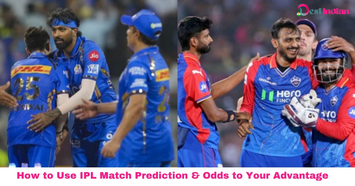 Image showing a cricket match between MI and DC teams with players in action, helping viewers determine the favorite in the IPL match.